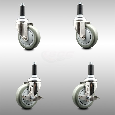 Service Caster 4 Inch 316SS Gray Poly Swivel 1 Inch Expanding Stem Caster Brake SCC, 2PK SCC-SS316EX20S414-PPUB-2-TLB-2-1
